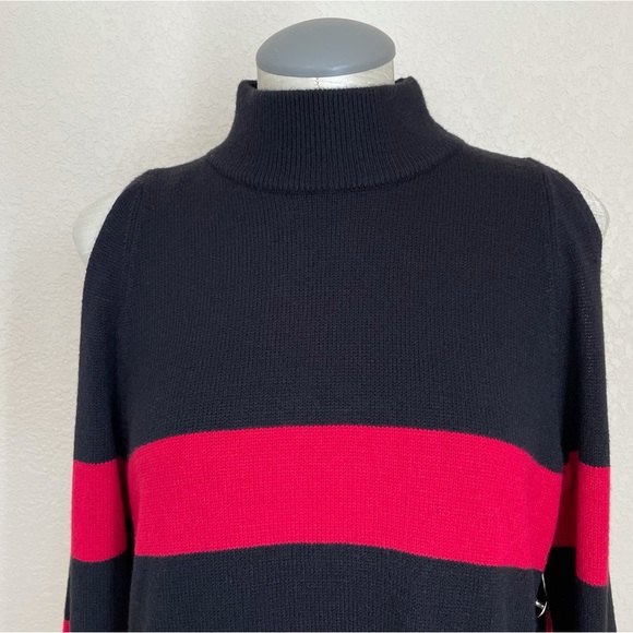 Chico's Cindy Hardware Detail Sweater Red Black Cold Shoulder Size Medium - Picture 4 of 14